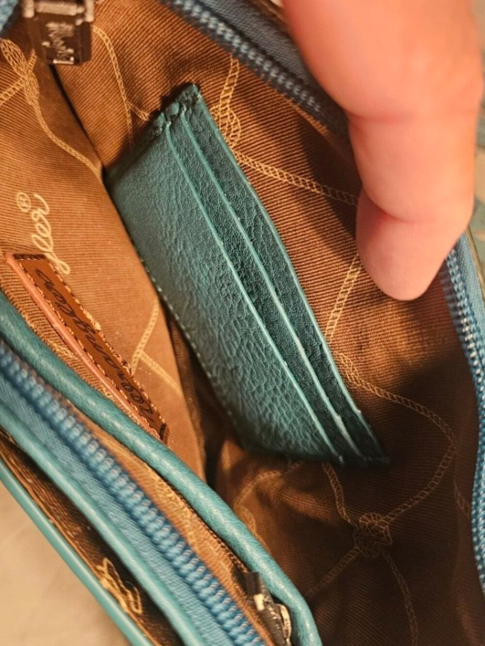 Turquoise Wrangler Crossbody bag features vintage floral tooling and authentic - Picture 4 of 9